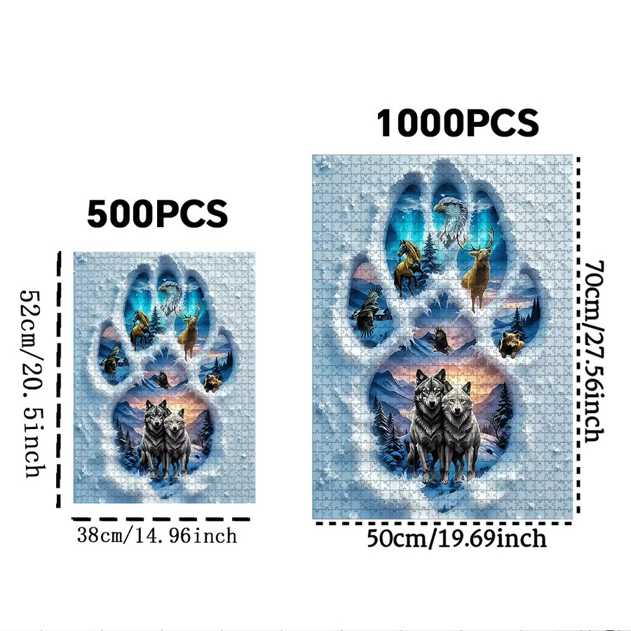 AZNM Tierpuzzle mit Wolf, Adler, Elch, Bärentatze und Wald, Puzzle - Bild 3