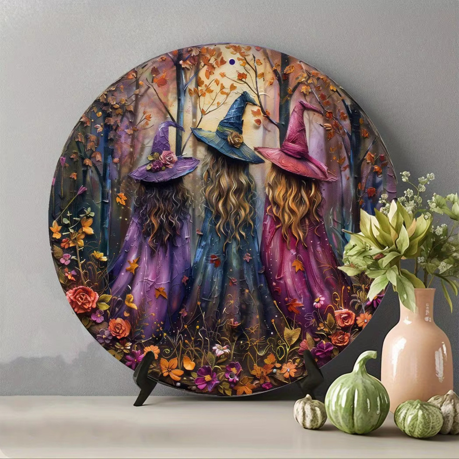 Potdemiel Halloween Witch Sisters Rundes Aluminiumschild im Vintage Horror Design, Durchmesser: 20,32 cm, Mehrfarbig - Bild 4