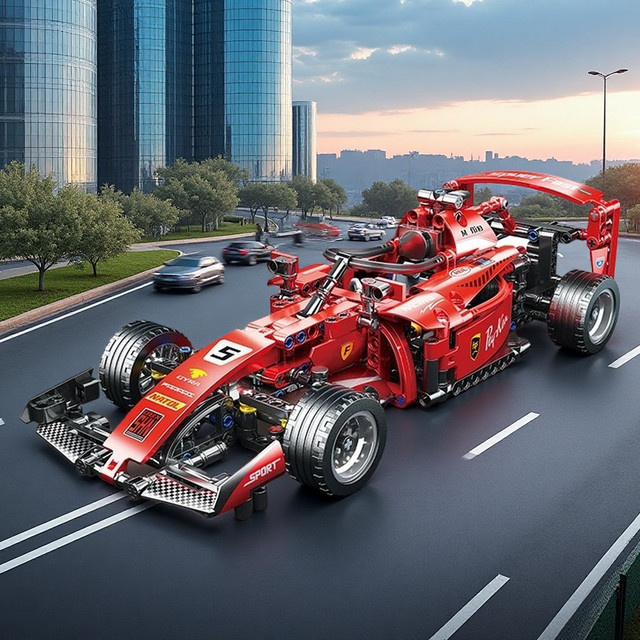 FUNXINEE F1 Racing Auto Bausteine Set, Rotes MOC Modell Kit DIY Montage Ziegel, Kreatives Pädagogisches Spielzeug für Kinder - Bild 1