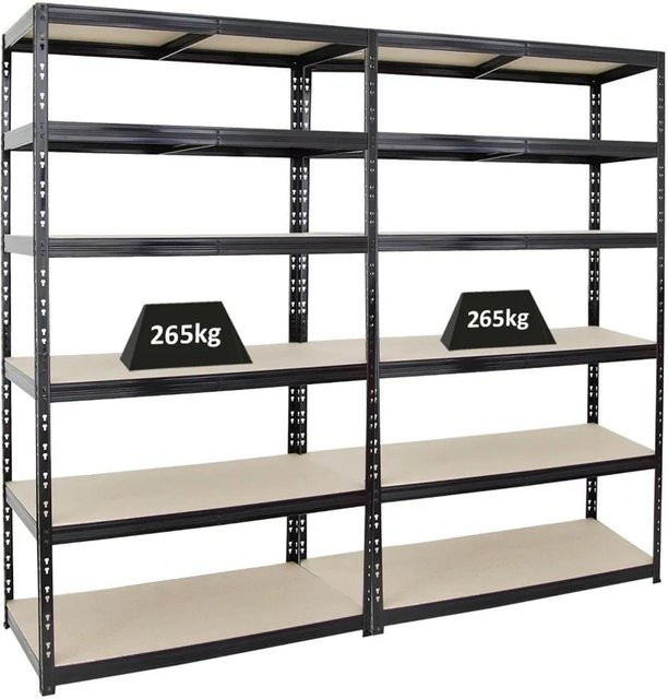 PROREGAL 2er Set Schwerlastregal Giant Tiger XL, Schwarz, H x B x T: 220 x 120 x 60 cm, 6 Ebenen mit verstellbaren MDF-Holzplatten - Bild 1