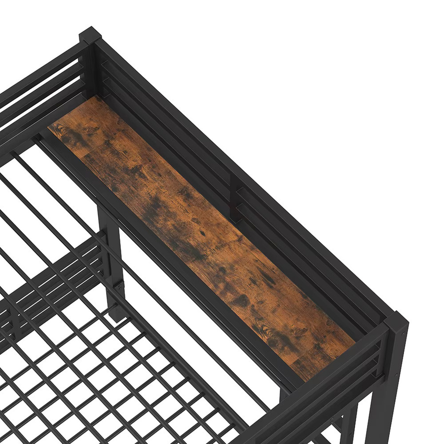 KOMHTOM 3-in-1 Etagenbett für 3 Personen aus Metall mit Seitengittern, Staufächern, 2 Schubladen und Regalen, Schwarz, B/T/H: 140 x 200 cm + 90 x 200 cm - Bild 5