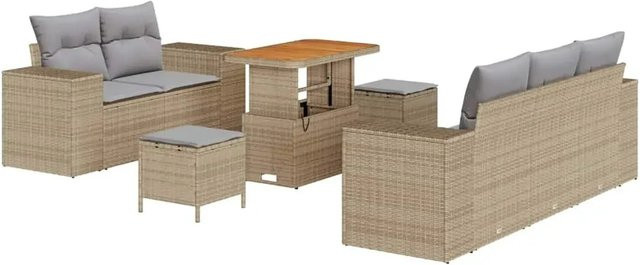 vidaXL Garten-Sofa-Set 8-teilig aus Poly-Rattan und Akazienholz in Beige mit Polstern - Bild 1