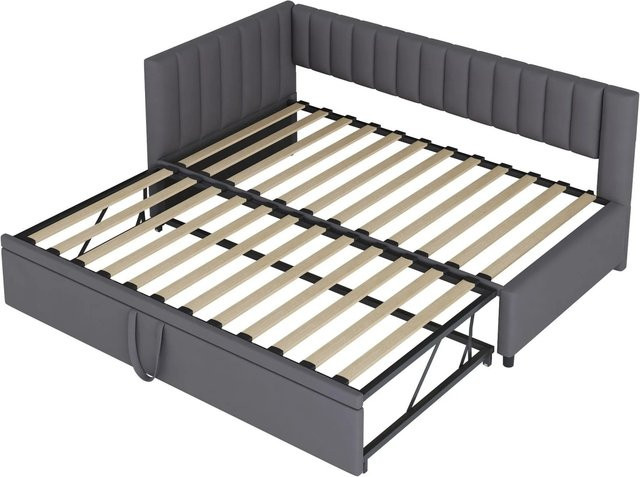 Merax Schlafsofa aus Samt in Grau mit Ausziehfunktion, B/T/H: 90 x 200 x 75 cm - Bild 1