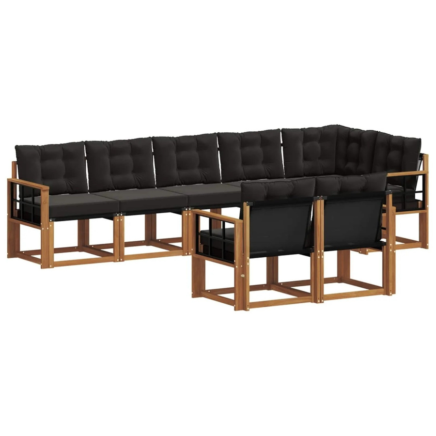 vidaXL Outdoor-Sofagarnitur 8-teilig aus massivem Akazienholz und Textilene in Schwarz und Natur mit Kissen - Bild 2