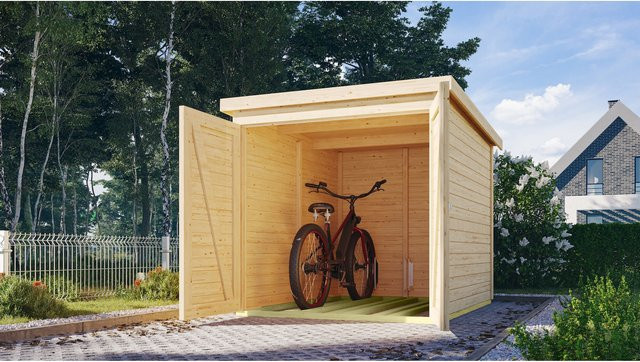 Karibu Fahrradgarage aus naturbelassener nordischer Fichte mit Dachfolie - Bild 1