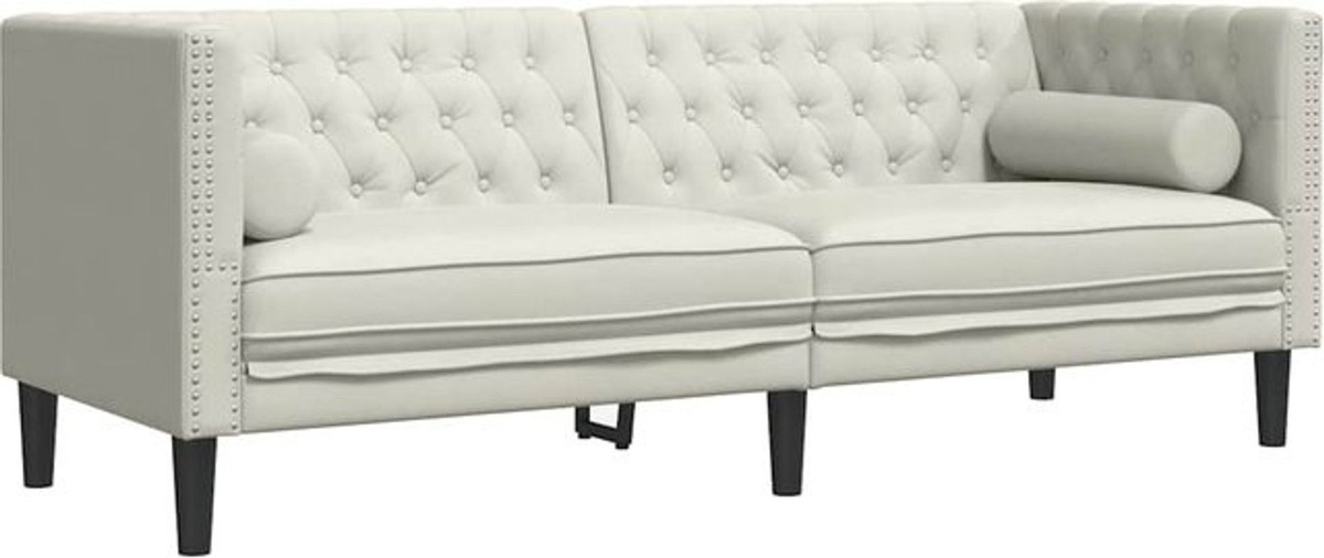 vidaxl Chesterfield 3-Sitzer Sofa mit Nackenrollen aus Samt in Beige - Bild 1