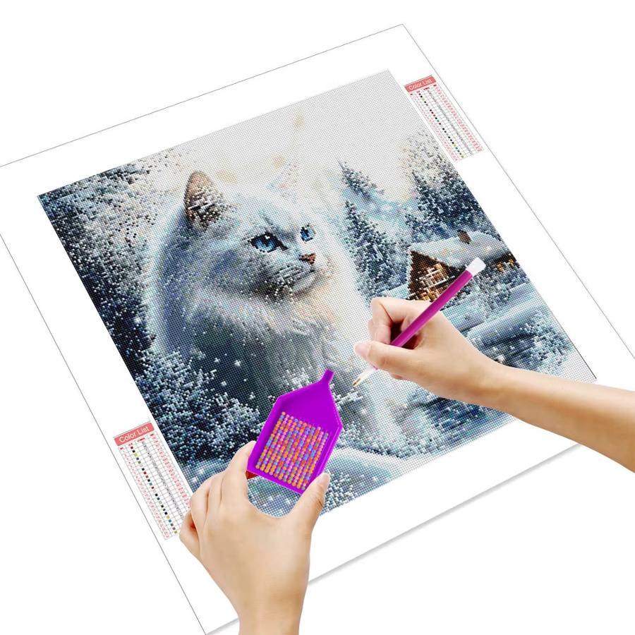 Huacan DIY Diamantmalerei Set Katze in Winterlandschaft mit runden Steinen für Erwachsene - Bild 1