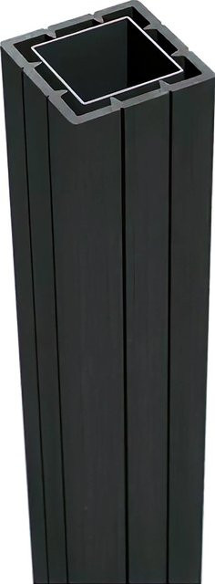 Eckiger WPC-Pfosten mit Kappe und Pfostenanker in Anthrazit, Höhe: 240 cm, Breite: 7 cm, Tiefe: 7 cm - Bild 1