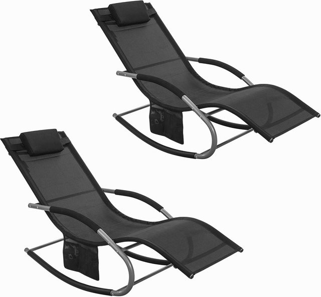 SoBuy Schaukelstuhl-Set für 2 Personen in Schwarz und Beige, modernes Design aus Metall für Garten, Balkon oder Terrasse, B/T/H: 150 x 63 x 87 cm - Bild 1