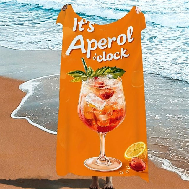Extragroßes Strandtuch von Ka Chen Muxi mit It’S Aperol Cocktail-Design, schnell trocknende Mikrofaser in Orange und Weiß, Breite: 60 cm, Höhe: 130 cm - Bild 1