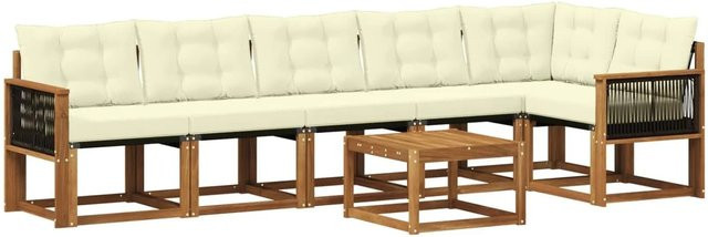 vidaXL Outdoor-Sofagarnitur L-Form aus Akazienholz mit Kissen und Couchtisch in Braun und Beige - Bild 1