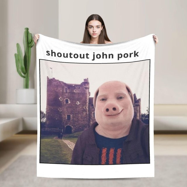 John Pork Lustige Decke mit Humorvollem Design von JMG Household Supplies, Weiß, B/H: 70 x 100 cm - Bild 1