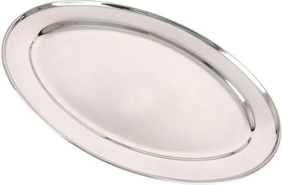 Buri Servierplatte aus Edelstahl in Silber, ovale Buffetplatte und Dekotablett, Durchmesser: 30 cm - Bild 1