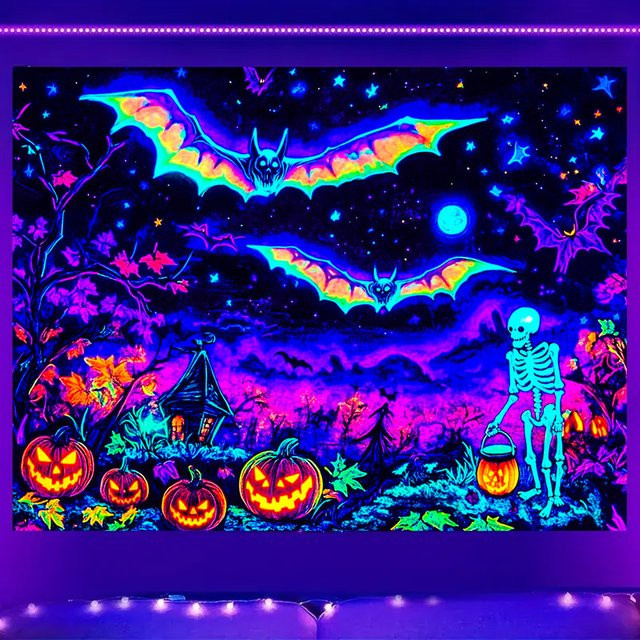 VIKAMA Halloween Wandteppich mit Fledermaus und Totenkopf, Wandbehang in Multicolor, Breite: 60 cm, Höhe: 40 cm - Bild 1