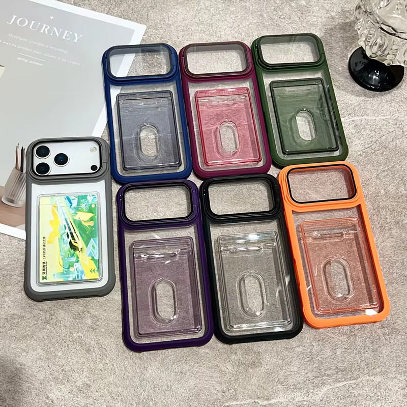 Jinitaimeik Luxus Handyhülle mit Kartenhalter und Objektivschutz für iPhone 17 Air 16 15 14 13 12 11 Pro Max, transparent oder grün, stoßfeste Brieftasche mit Ständerfunktion - Bild 3
