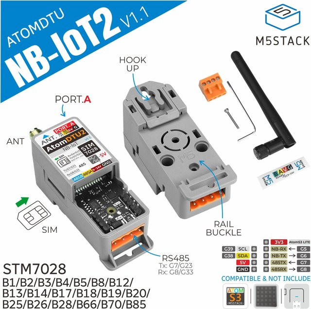 M5Stack ATOMIC DTU NB-IoT2 Globale Version v1.1 SIM7028 Cellular Modul in Grau - Bild 1