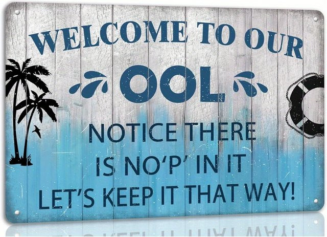 Metall-Blechschild HELLOYOUNG Achtung kein P drinnen als lustige Wanddekoration für den Schwimmbadbereich, Garten und Poolterrasse - Bild 1