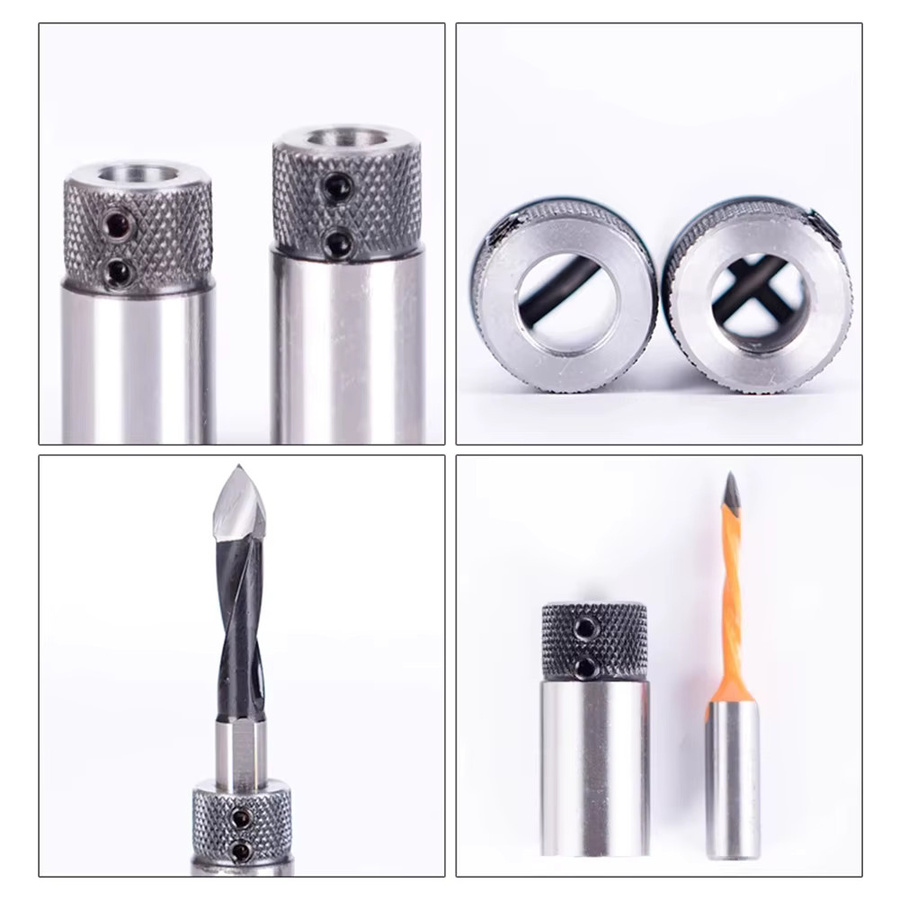 Vibratite Bohrhülsen-Set aus Stahl in Silber für Holzbearbeitung mit Kreuzhülse und Clamp Basis - Bild 2
