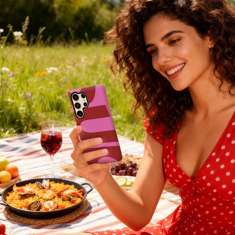Retro-Handyhülle mit glänzender doppellagiger Rückseite für Samsung Galaxy S25 Ultra, S24 und S23 Ultra Plus in Rosa und Burgunderrot - Bild 5