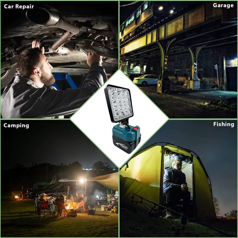 ZWINCKY LED-Akku-Taschenlampe für Makita 18 V, kabelloses LED-Flutlicht in Schwarz für Camping und Wandern - Bild 5