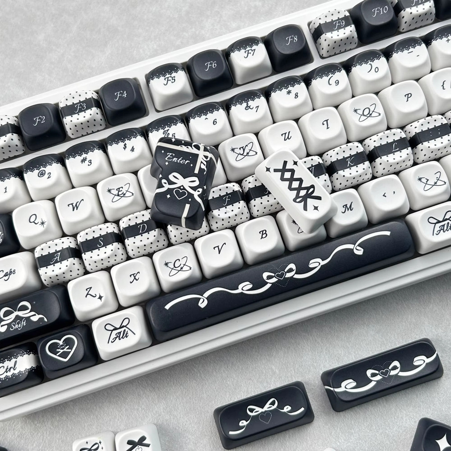 MAIMOOO Tastenkappen mit Schleifen-Design in Schwarz-Weiß, PBT Material, MOA-Profil, rund für mechanische Tastaturen - Bild 3