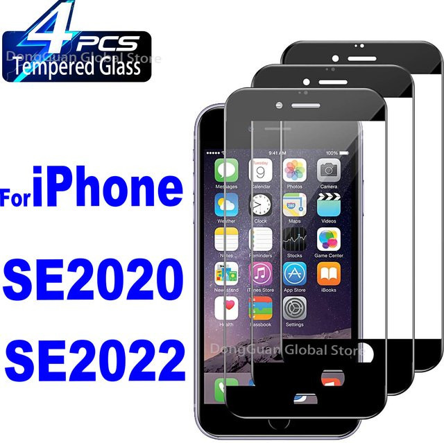 Leeshionz Displayschutzfolie aus gehärtetem Glas für iPhone SE 2020 und iPhone SE 2022, Schwarz - Bild 1