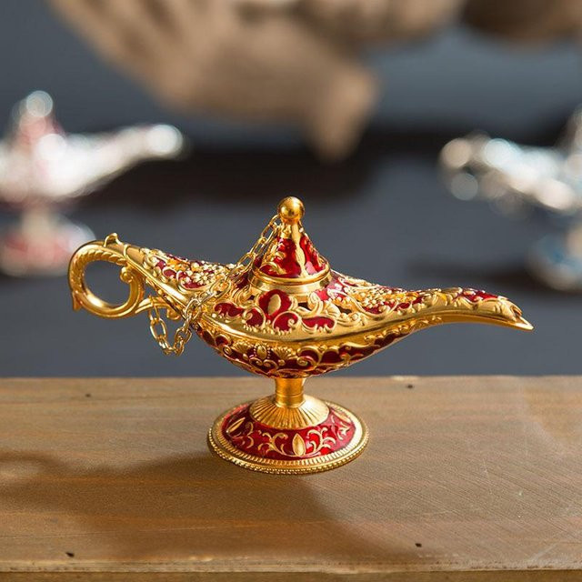 Aladdin Magische Dschinn Lampe als Retro Räuchergefäß und Öllampe aus Zinklegierung in Antik-Optik, Höhe: 12 cm - Bild 1