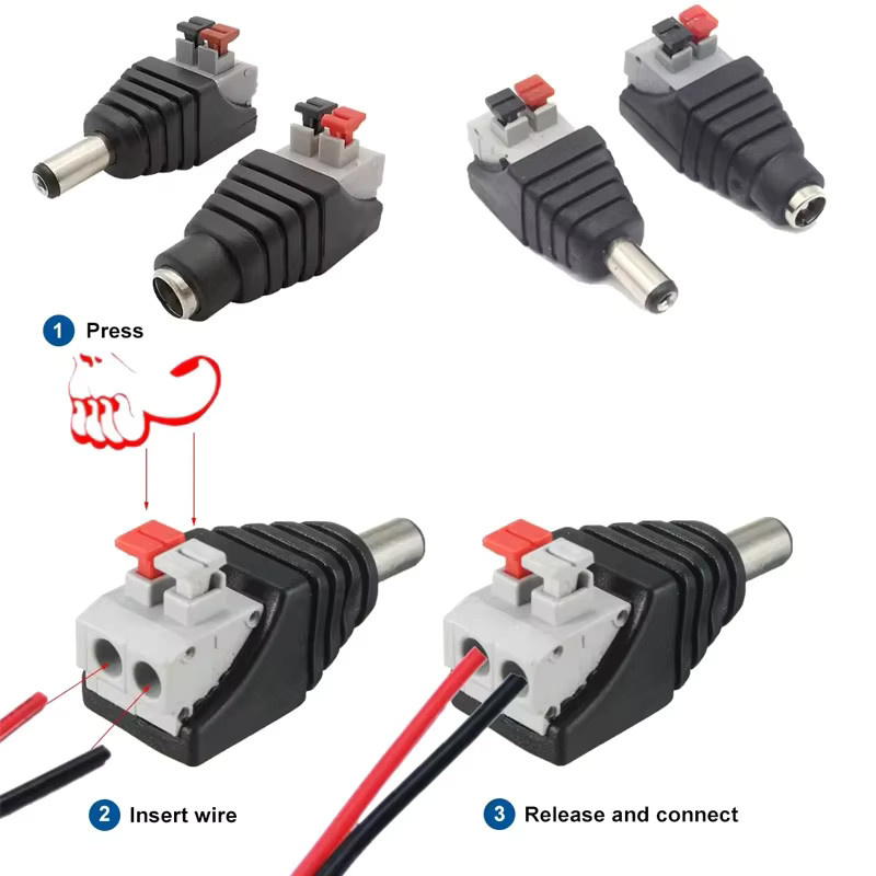 MJJC 5 Stück DC Stecker-Buchse-Verbinder 2,1 x 5,5mm 2-Pin Adapter für CCTV-Kamera und LED-Streifen Stromversorgung Anschluss - Bild 5