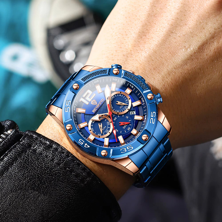 BINBOND Armbanduhr Edelstahl, Quarz, Blau, Bicolor, Herren - Bild 4