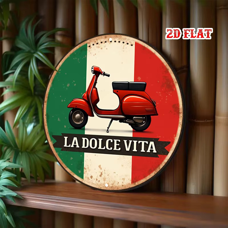 Potdemiel La Dolce Vita Vintage Scooter Metall-Wandkunst rund, Durchmesser: 20 cm, Mehrfarbig - Bild 5