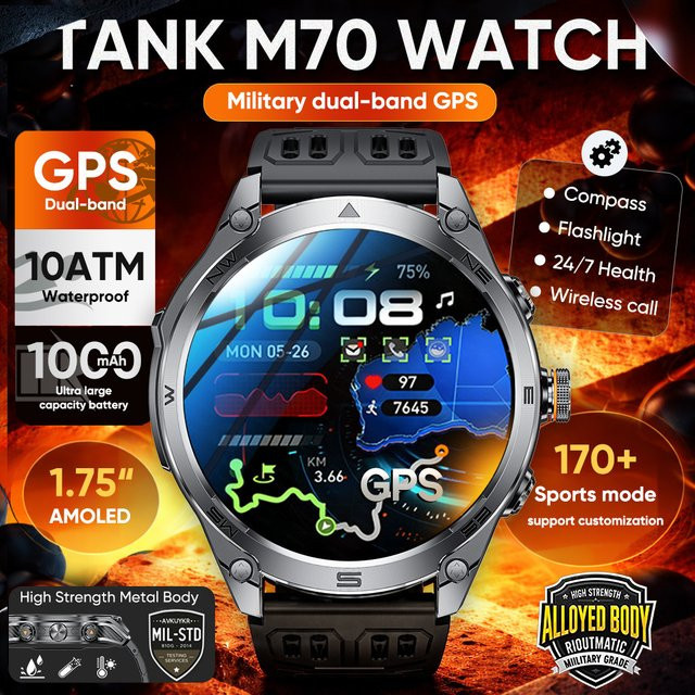 KENPANG Smartwatch, GPS, 1,75", Edelstahl, Schwarz, Herren - Bild 1