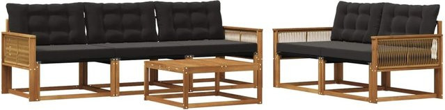 vidaXL Outdoor-Sofagarnitur aus Akazienholz mit Textilene und Kissen, Schwarz/Natur - Bild 1