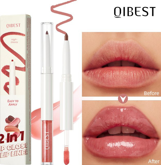 QIBEST Lip Glaze Lipliner Pen 2-in-1 Stick, Matt, Unisex - Bild 1