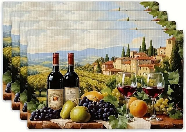 JF TableLinen Set Tischsets Toskanische Weinberge, 6 Stück, Mehrfarbig, B/B: 45 x 30 cm - Bild 1