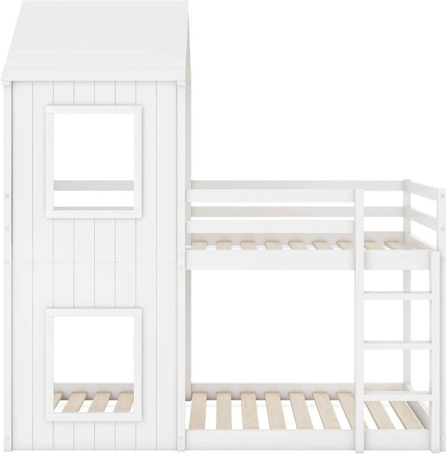 okwish Etagenbett für Kinder in Weiß mit Baldachin und Leiter, Holz und MDF, B/T/H: 200 x 90 x 219 cm - Bild 1