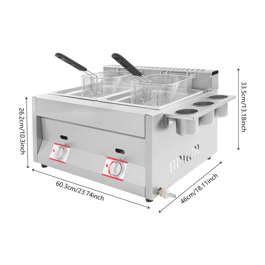 Bymaocar Gewerbliche Doppel-Fritteuse aus Edelstahl in Silber mit 2 x 6 l Fassungsvermögen - Bild 2