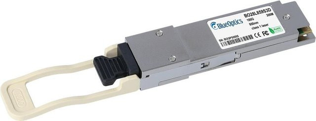 BlueOptics QSFP Transceiver für Multimode Glasfaser Netzwerke, kompatibel mit H3C QSFP-100G-eSR4-MM850, Farbe: Silber - Bild 1