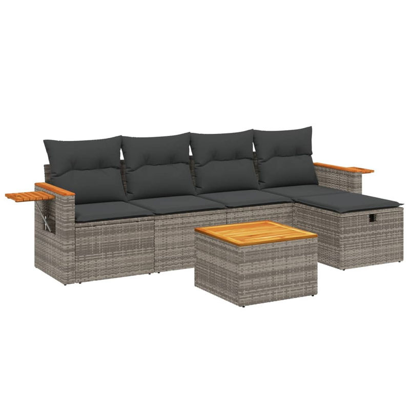vidaXL 6-teilige Garten-Sofagarnitur in L-Form aus Poly-Rattan in Grau mit Kissen und Metallgestell - Bild 3