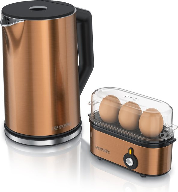 Arendo 2-teiliges Frühstücksset aus Edelstahl mit Wasserkocher 1,5 l und 3er Eierkocher in Kupfer und Multicolour - Bild 1