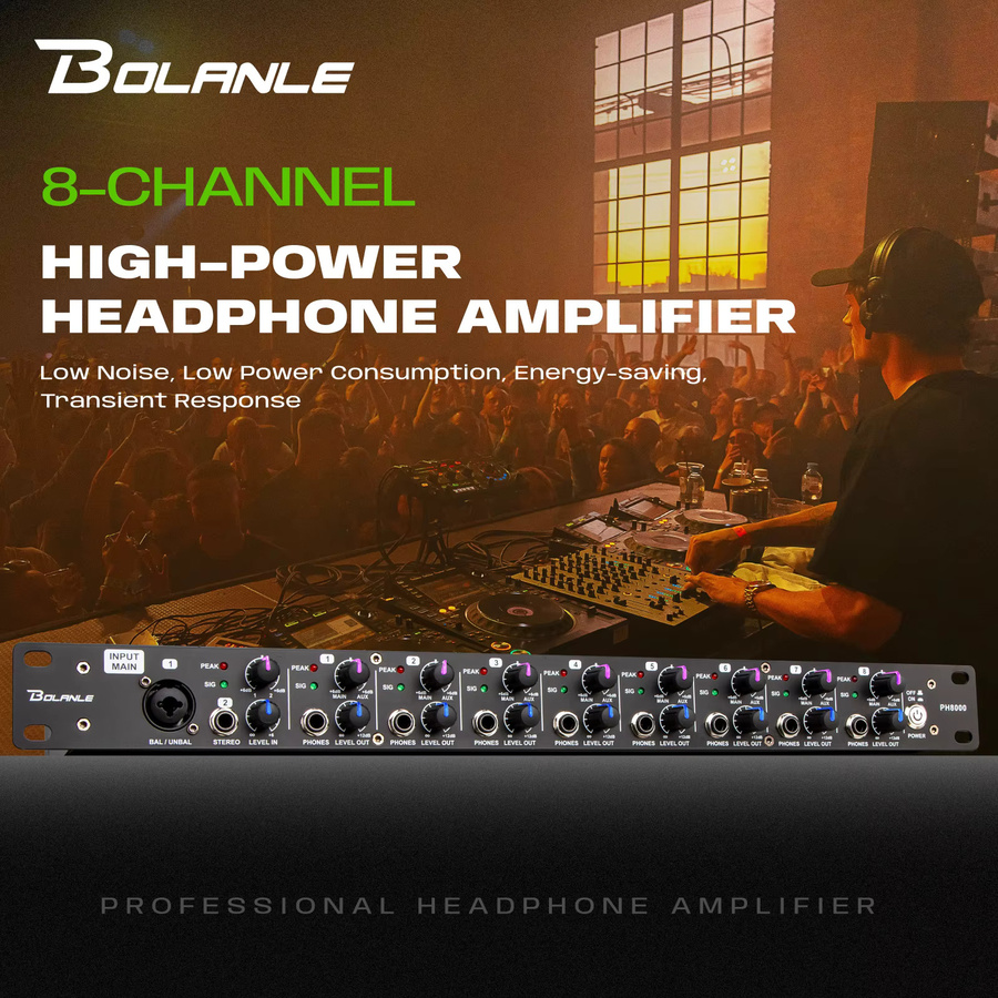 Bolanle PH8000 16-Kanal Rack-Hörverstärker-Splitter in Schwarz für Studio-Aufnahmen und Bühnenmonitoring - Bild 7