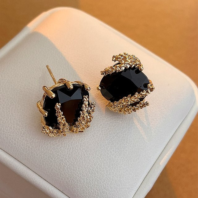 Ohrringe, schwarz, quadratisch, Strass, goldfarben, Damen - Bild 1