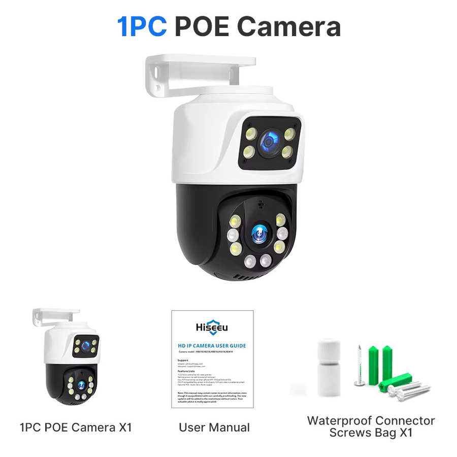 Hiseeu Dual-Lens Dual-Screen PTZ IP Kamera 3MP + 3MP PoE Outdoor Überwachungskamera in Weiß mit H.265 und Onvif Unterstützung - Bild 7