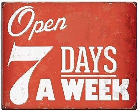 Unoopler Metall-Straßenschild Open 7 Days A Week im Shabby Chic mit Rosteffekt, Farbe: Rot, B/H: 20,0 x 14,0 cm - Bild 1