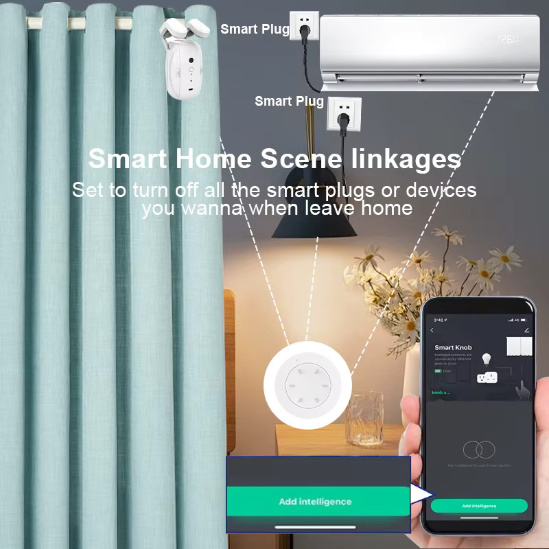 HIMOJO ZigBee Smart Knob Dimmer, abnehmbarer kabelloser Szenenknopf zur Lichtautomatisierung für Tuya Smart, Beige/Weiß - Bild 2