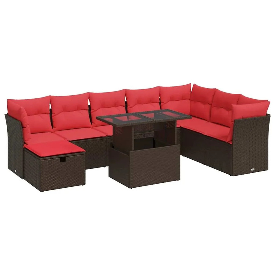 vidaXL 9-teilige Garten-Sofagarnitur aus braunem Poly-Rattan und Akazie mit Kissen - Bild 2