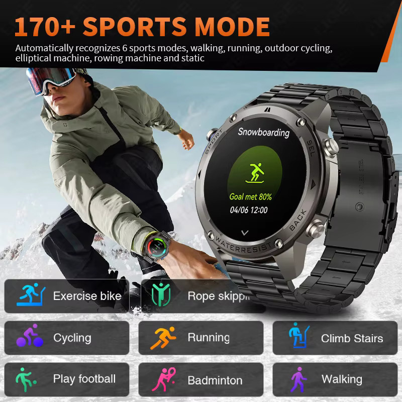 LIGE Smartwatch mit 1,43 Zoll AMOLED Bildschirm, GPS, Bluetooth Sprachanruf und 5ATM Wasserdichtigkeit, Farbe: Schwarz - Bild 4
