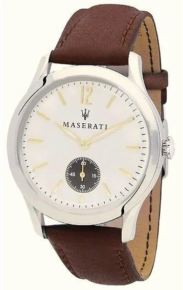 Maserati Armbanduhr, Quarz, Edelstahl, Leder, Weiß, Herren, 40 mm - Bild 1