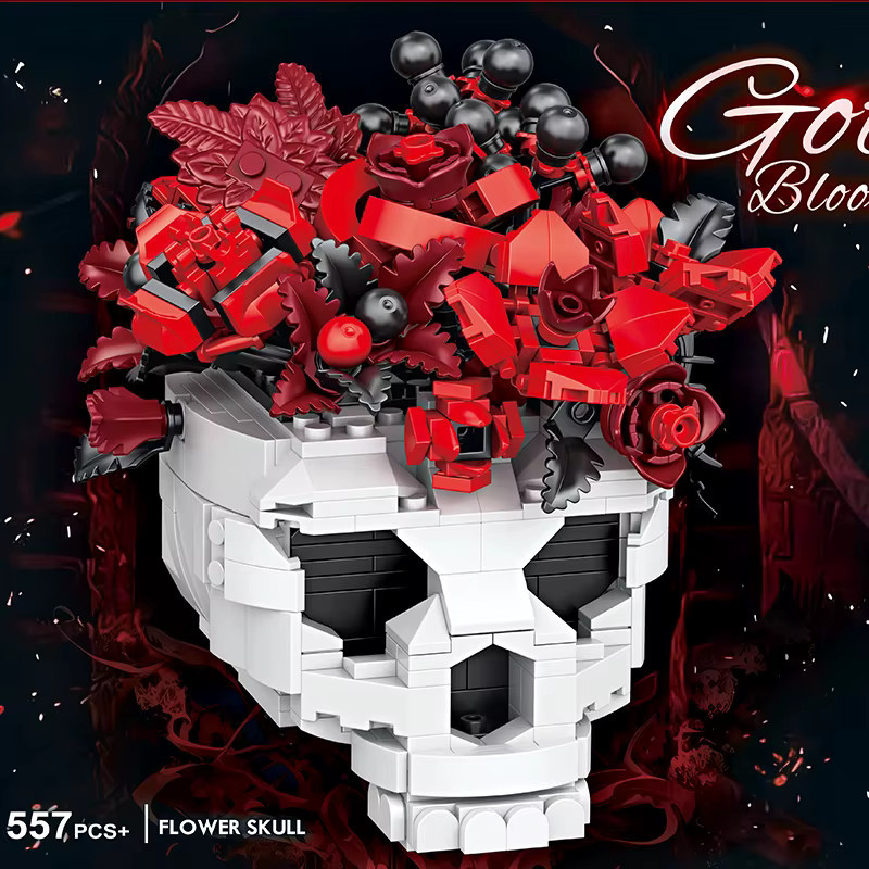 Gotischer Totenkopf-Blumen-Bausatz, 557 Teile, DIY Horror-Rosenstrauß - Bild 4