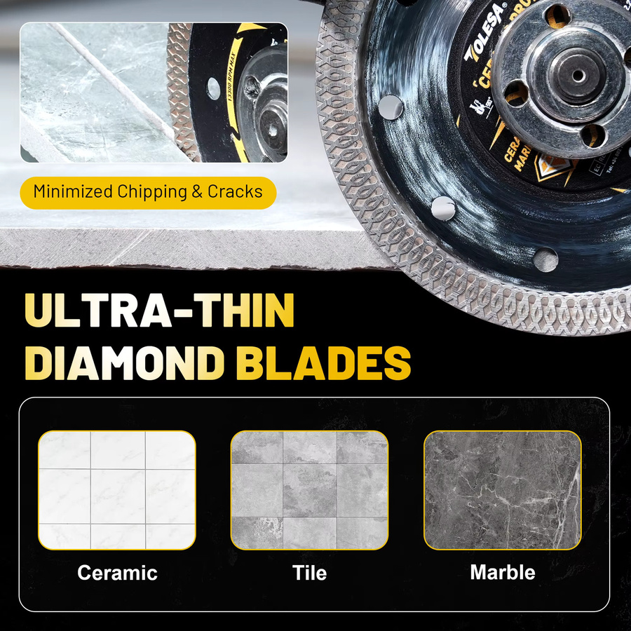 TOLESA Superdünnes Diamantsägeblatt für Winkelschleifer, Durchmesser: 115 mm, ideal für Keramik und Marmor - Bild 5