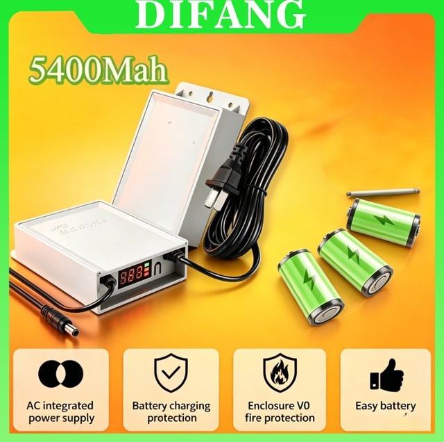 DIFANG USV-Netzteil mit LCD-Bildschirm 5400mAh DC12V für CCTV-Sicherheitskameras in Weiß - Bild 1